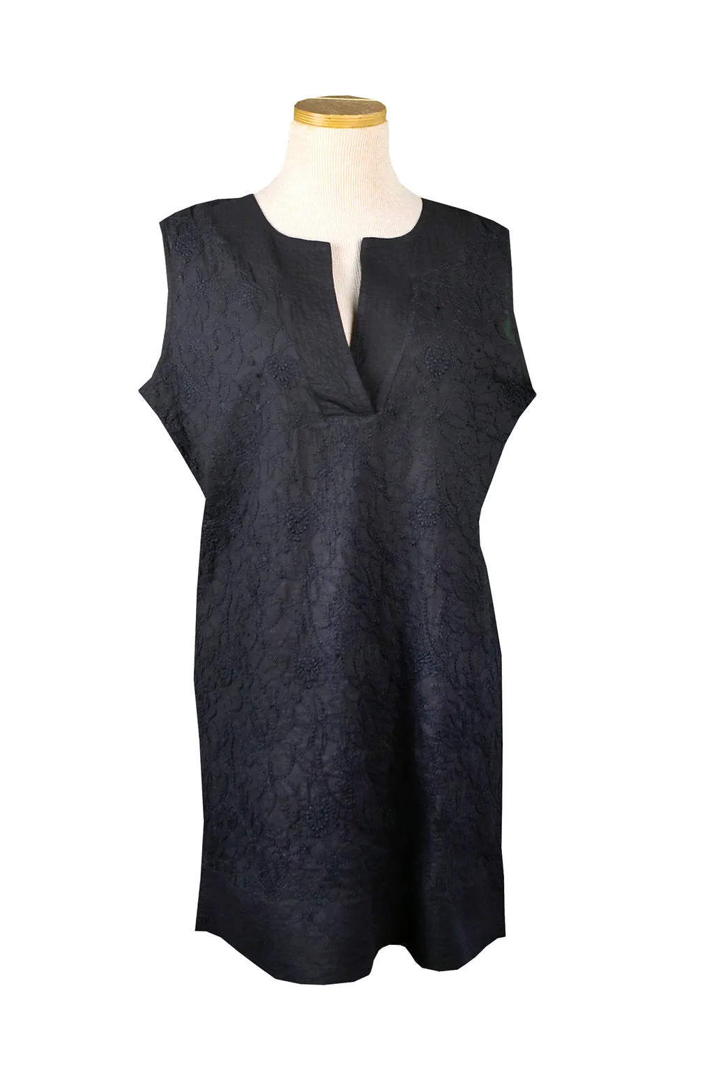 Sleeveless Tunic with Black Paisley Embroidery