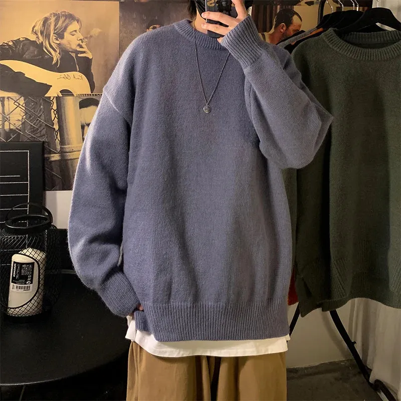 Solid Color Men's Winter Sweater Oversize Harajuku Pullover O-Neck Warm Korean Style Male Sweater Men's Clothing