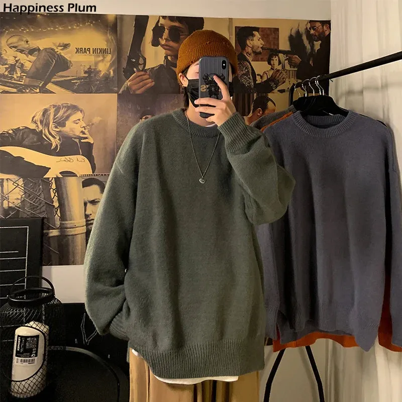 Solid Color Men's Winter Sweater Oversize Harajuku Pullover O-Neck Warm Korean Style Male Sweater Men's Clothing