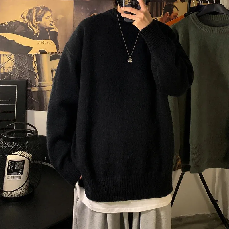 Solid Color Men's Winter Sweater Oversize Harajuku Pullover O-Neck Warm Korean Style Male Sweater Men's Clothing