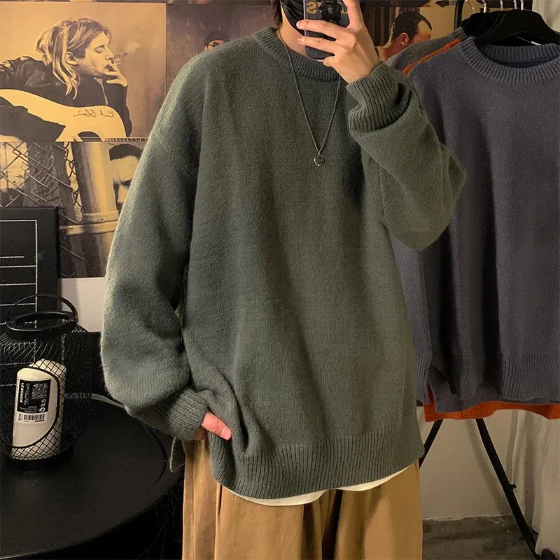 Solid Color Men's Winter Sweater Oversize Harajuku Pullover O-Neck Warm Korean Style Male Sweater Men's Clothing