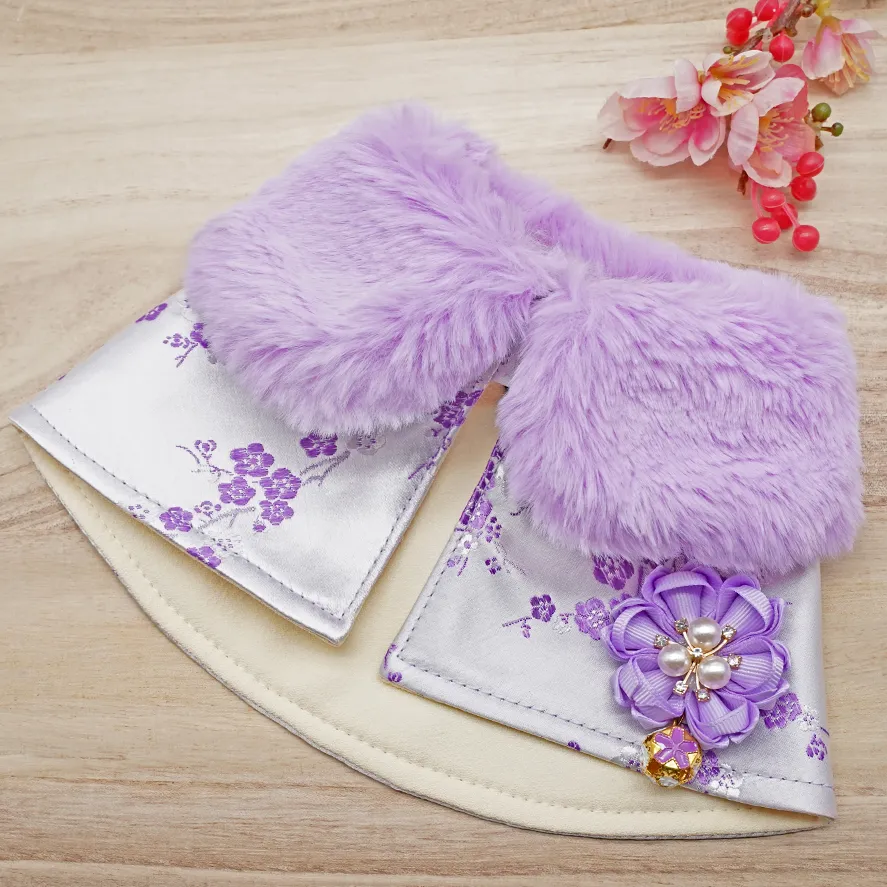 Spring Imperial Lavender Blossom CNY Cape with Violet Faux Fur Collar