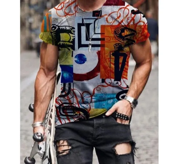 Summer New Fashion 3D Print Tops Streetwear Mens T-shirt Masculinas Casual Pullovers Plus Size 4xl 5xl Men Tees Clothing