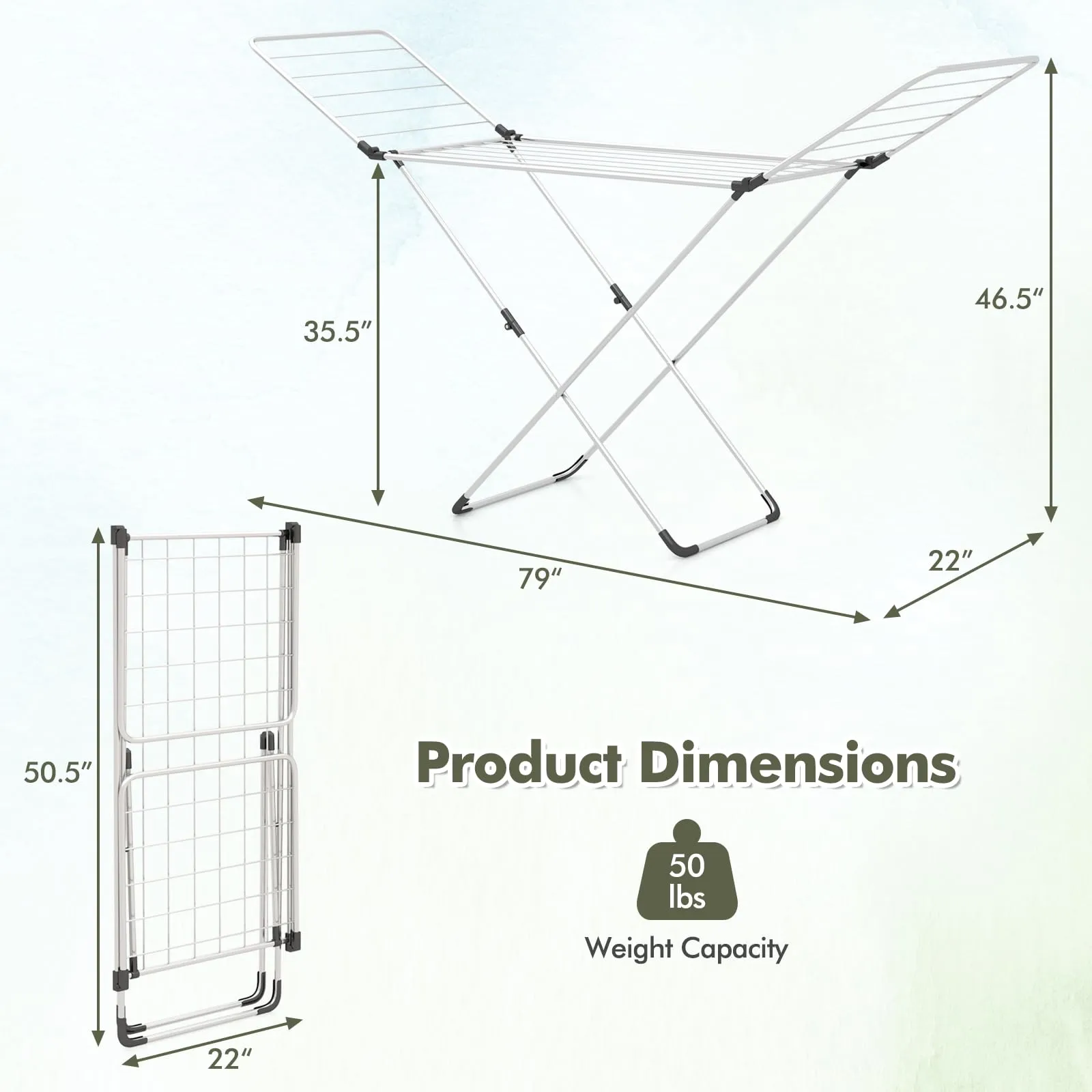 Tangkula Folding Clothes Drying Rack, Lightweight Aluminum Laundry Drying Rack w/Adjustable Wings