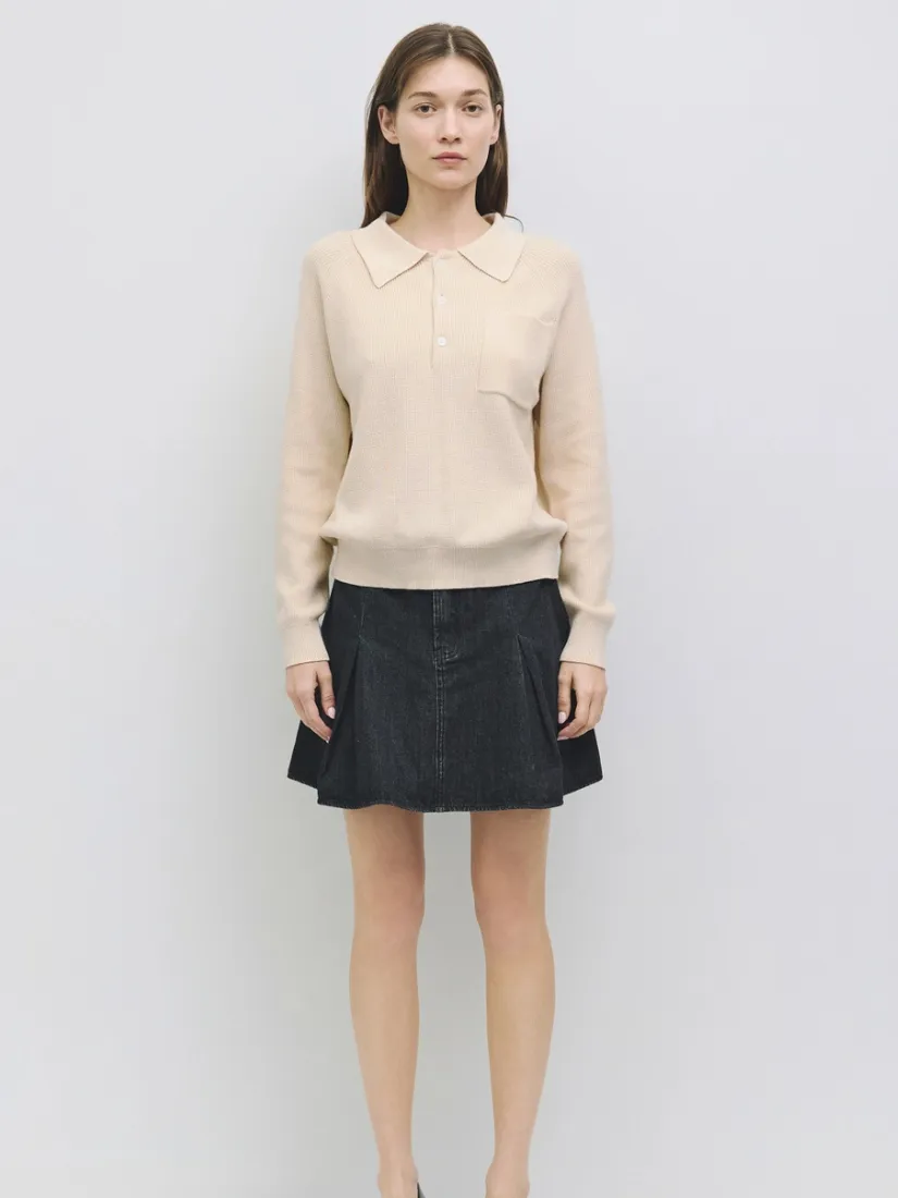 The Maude Knit Polo Sweater Bone