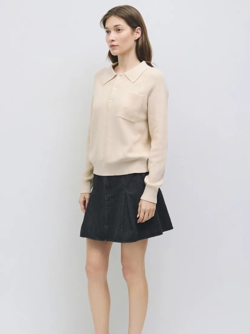 The Maude Knit Polo Sweater Bone