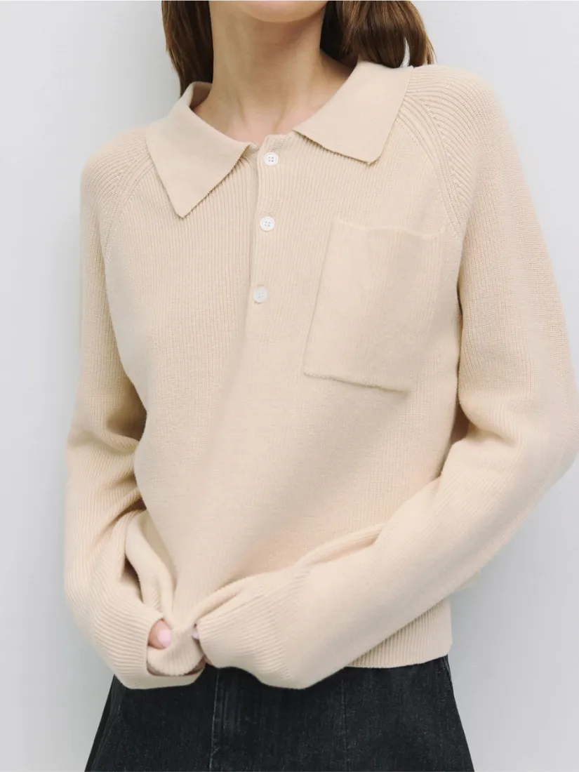 The Maude Knit Polo Sweater Bone