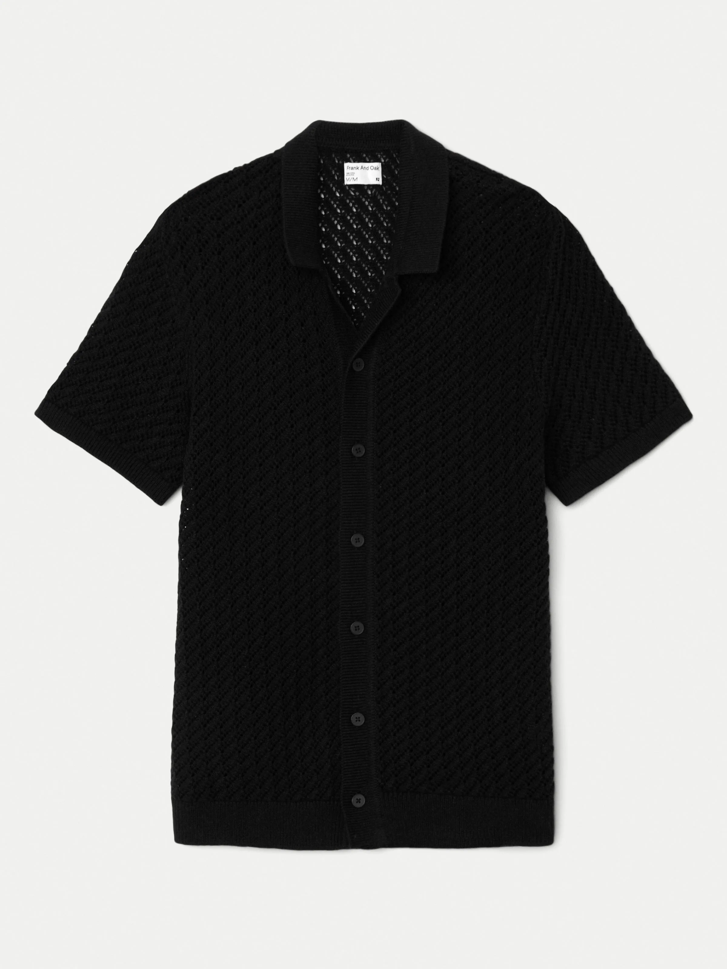 The Openwork Button Up Polo in Black