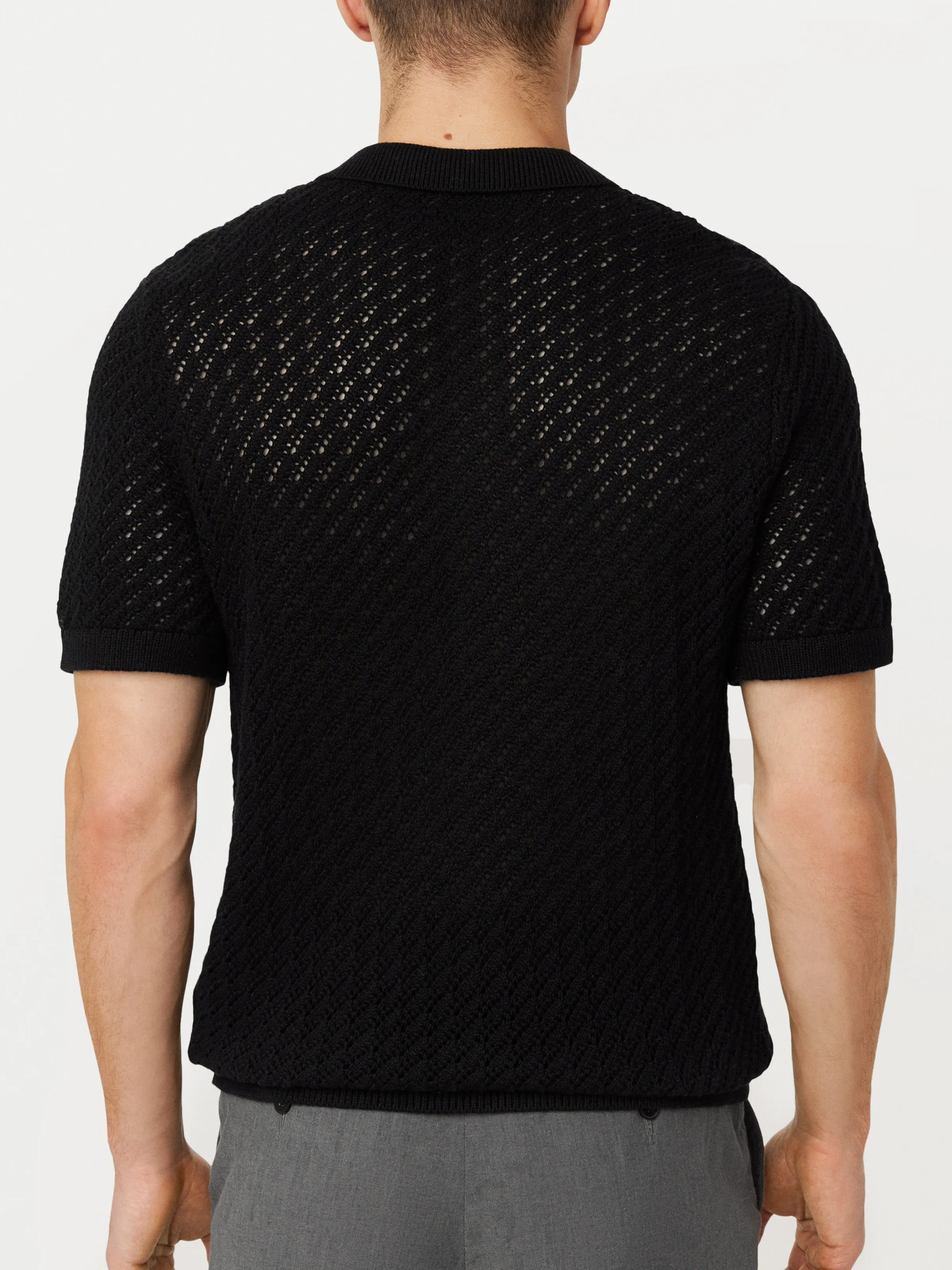 The Openwork Button Up Polo in Black