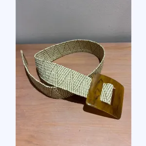 Tortoise Square Buckle Rattan Belt