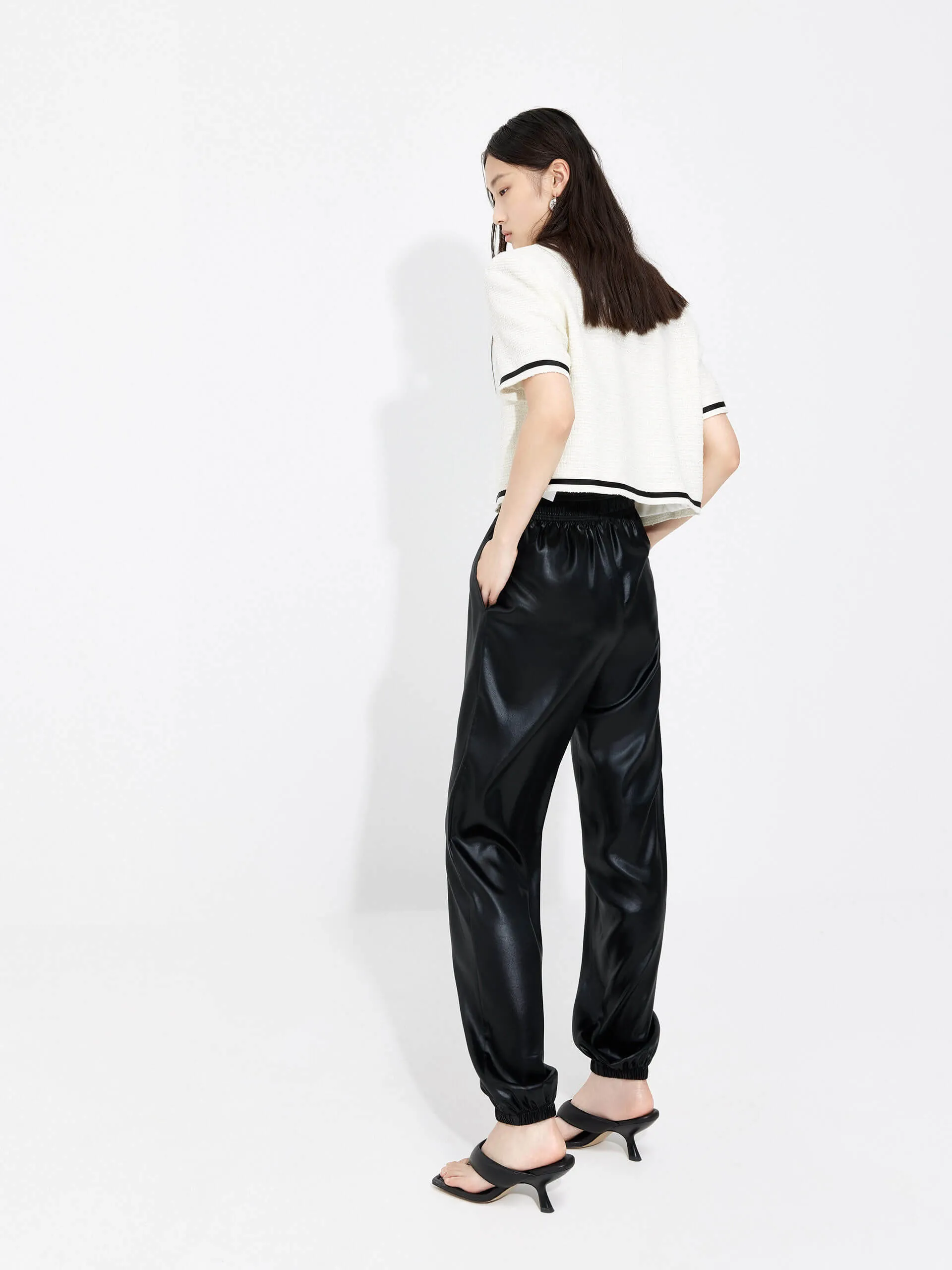 Triacetate Blend Elastic Waist Pants