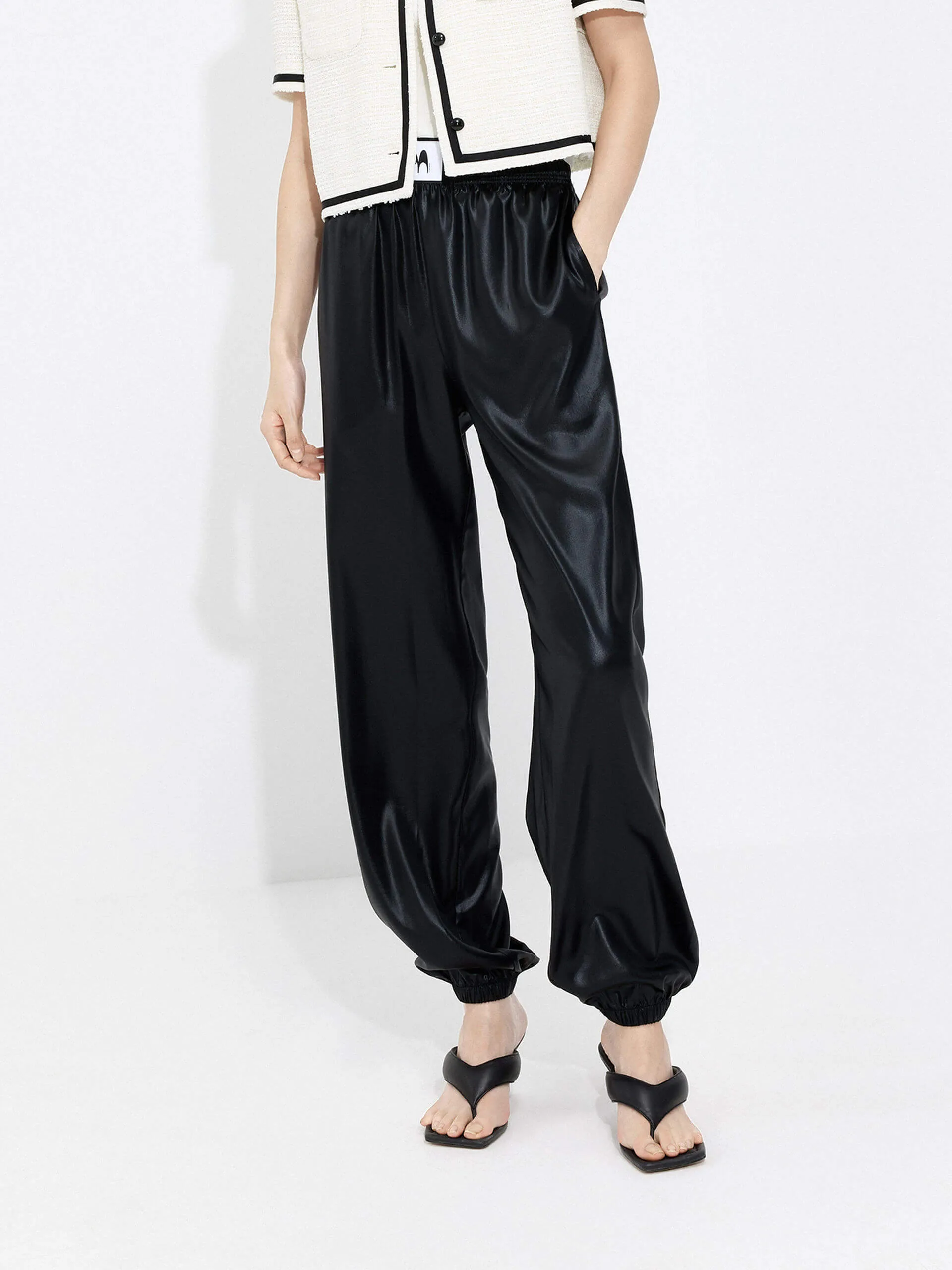 Triacetate Blend Elastic Waist Pants