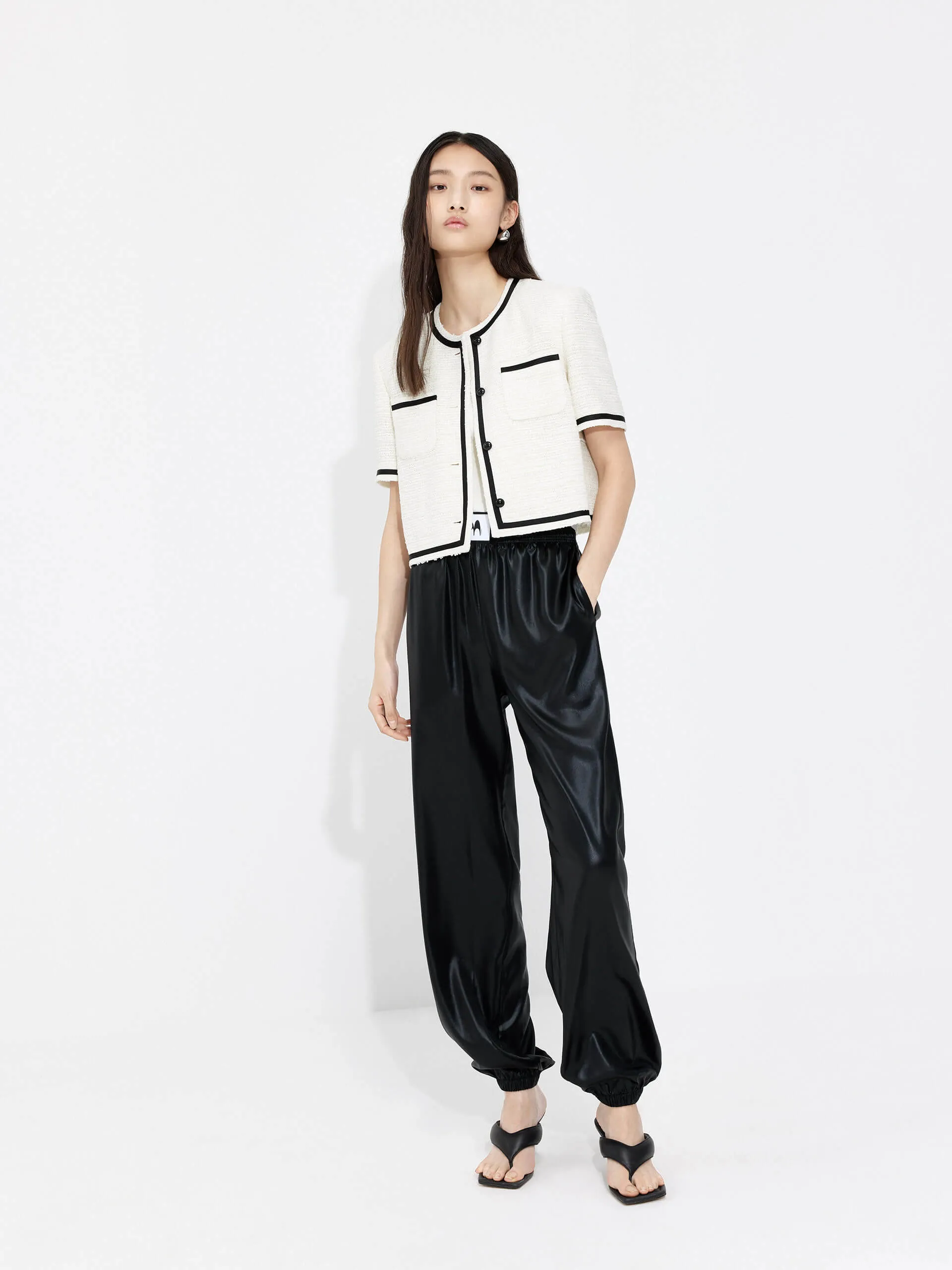 Triacetate Blend Elastic Waist Pants