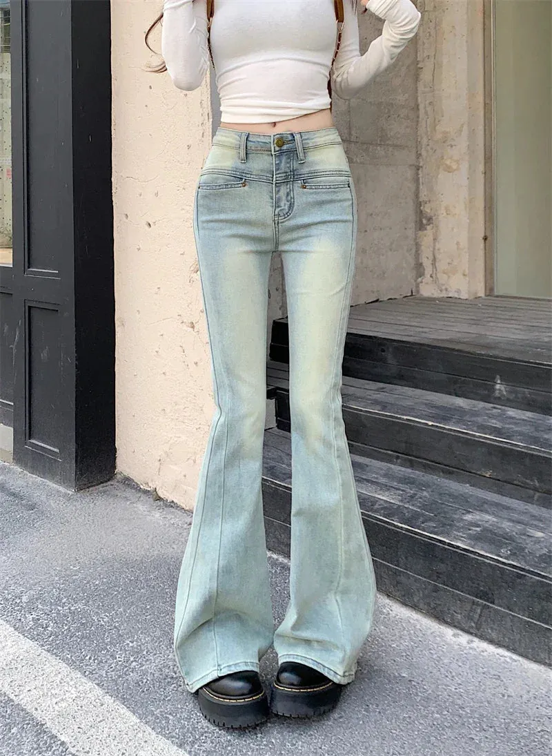 Vintage Flare Women's Street Low Waist Girls Stretch Slim Denim Long Jeans