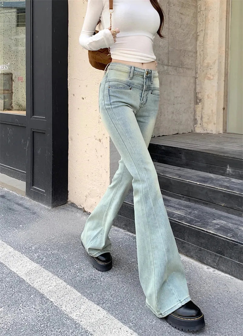 Vintage Flare Women's Street Low Waist Girls Stretch Slim Denim Long Jeans