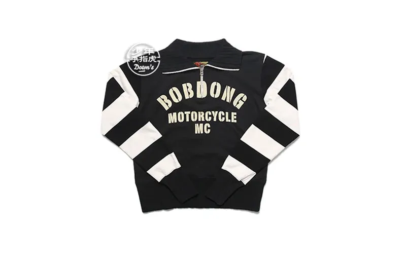 Vintage Motorcycle Desperado Half Zipper Sweatshirt - Striped