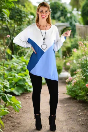 White Blue Patchwork Pattern Jumper