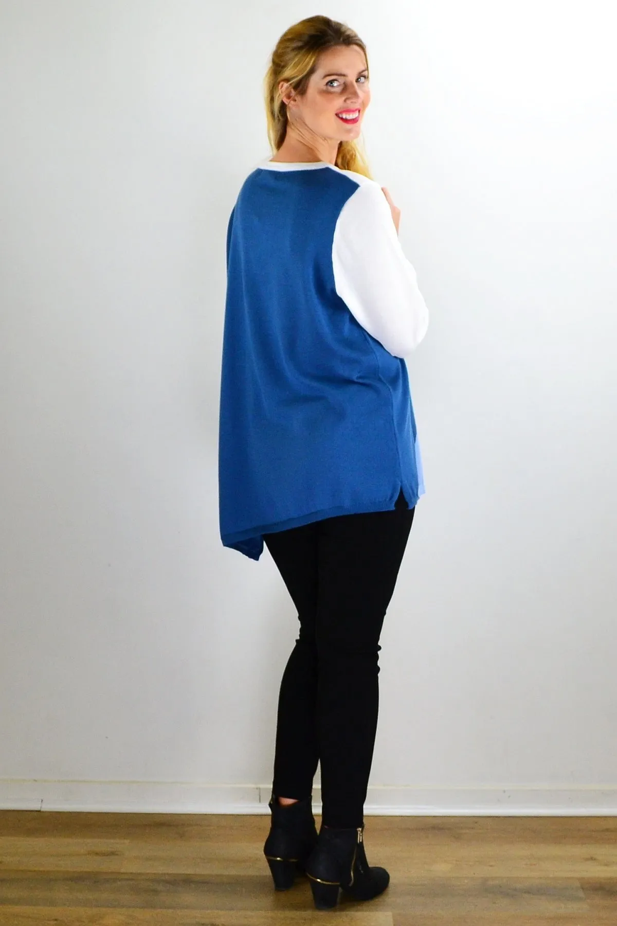 White Blue Patchwork Pattern Jumper