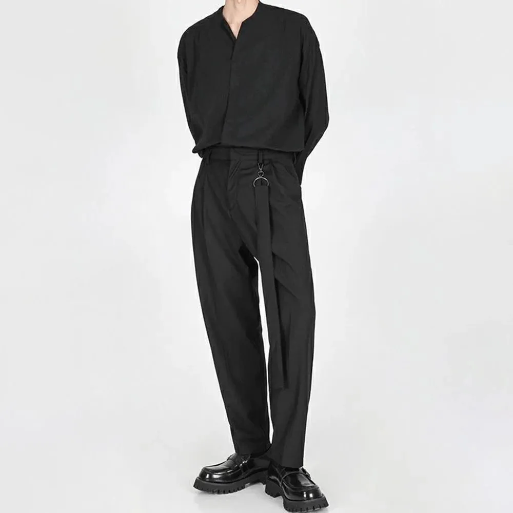Wiaofellas High-end Niche Design Suit Pants Men's New Elegant High-legged Long Casual Pants Dark Abstinence Tie Strap Straight-leg Pants