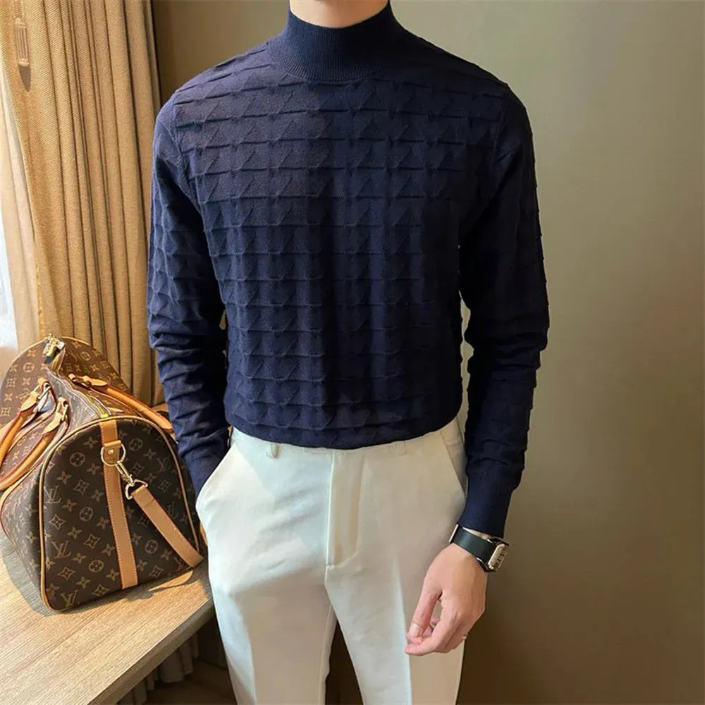 Wiaofellas  -  Mens Sweater Retro Geometric Plaid Jacquard Knitwear Pullover Classic Basic Autumn Warm Slim Fit Knitted Sweater Men's Clothing