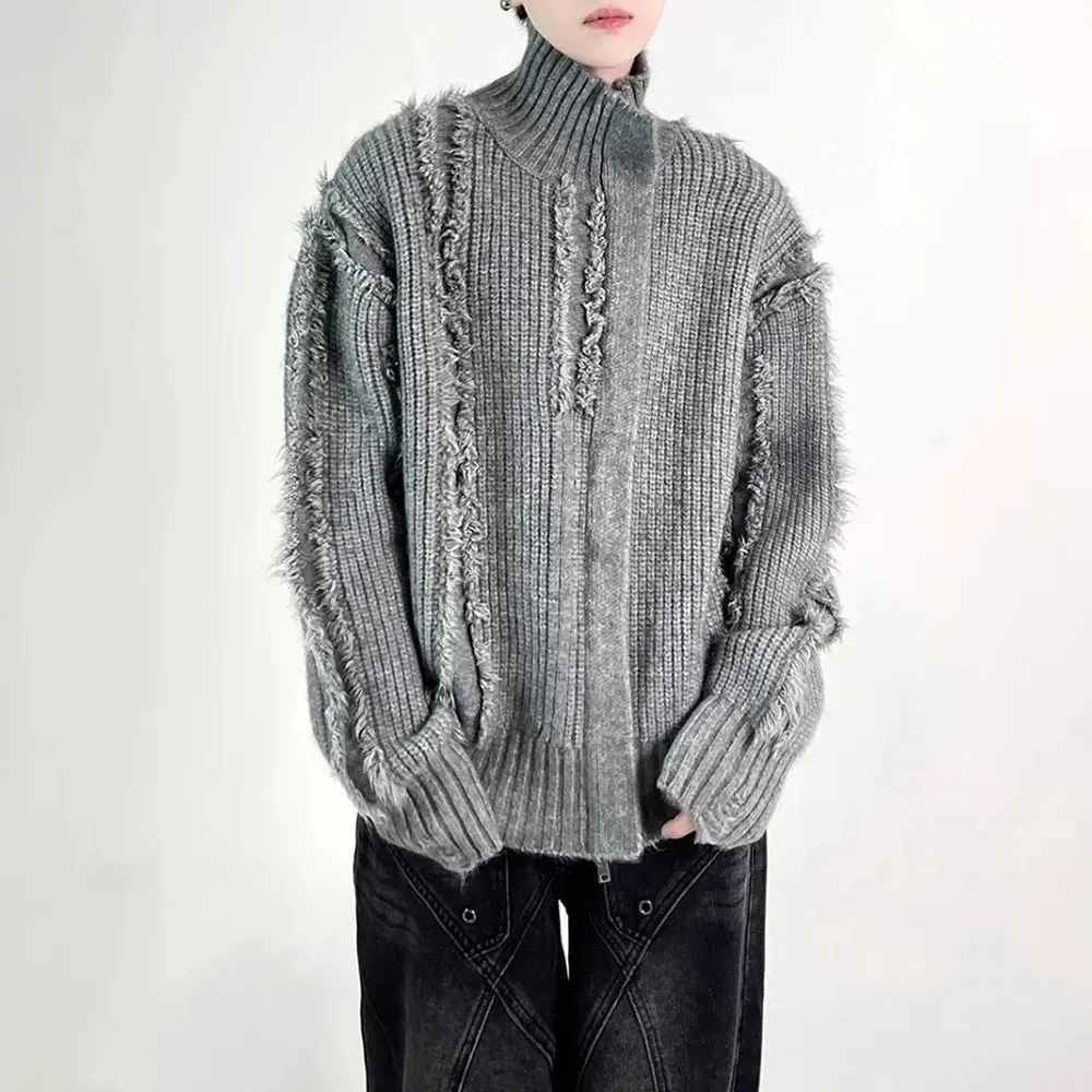 Wiaofellas  -  Mens Sweater Ripped Tassel Casual Sweater Autumn Streetwear Fashion Versatile Campus Performance Long Sleeve Tops Men'S Clothing