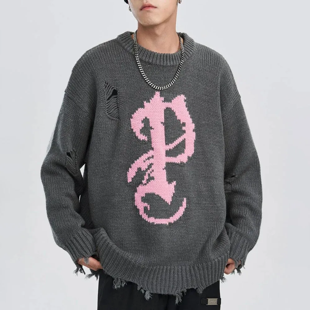 Wiaofellas New Retro Lazy Wind Holed Distressed Sweater Jacket Unisex Autumn and Winter Harajuku Street Loose Casual Knitted Pullover