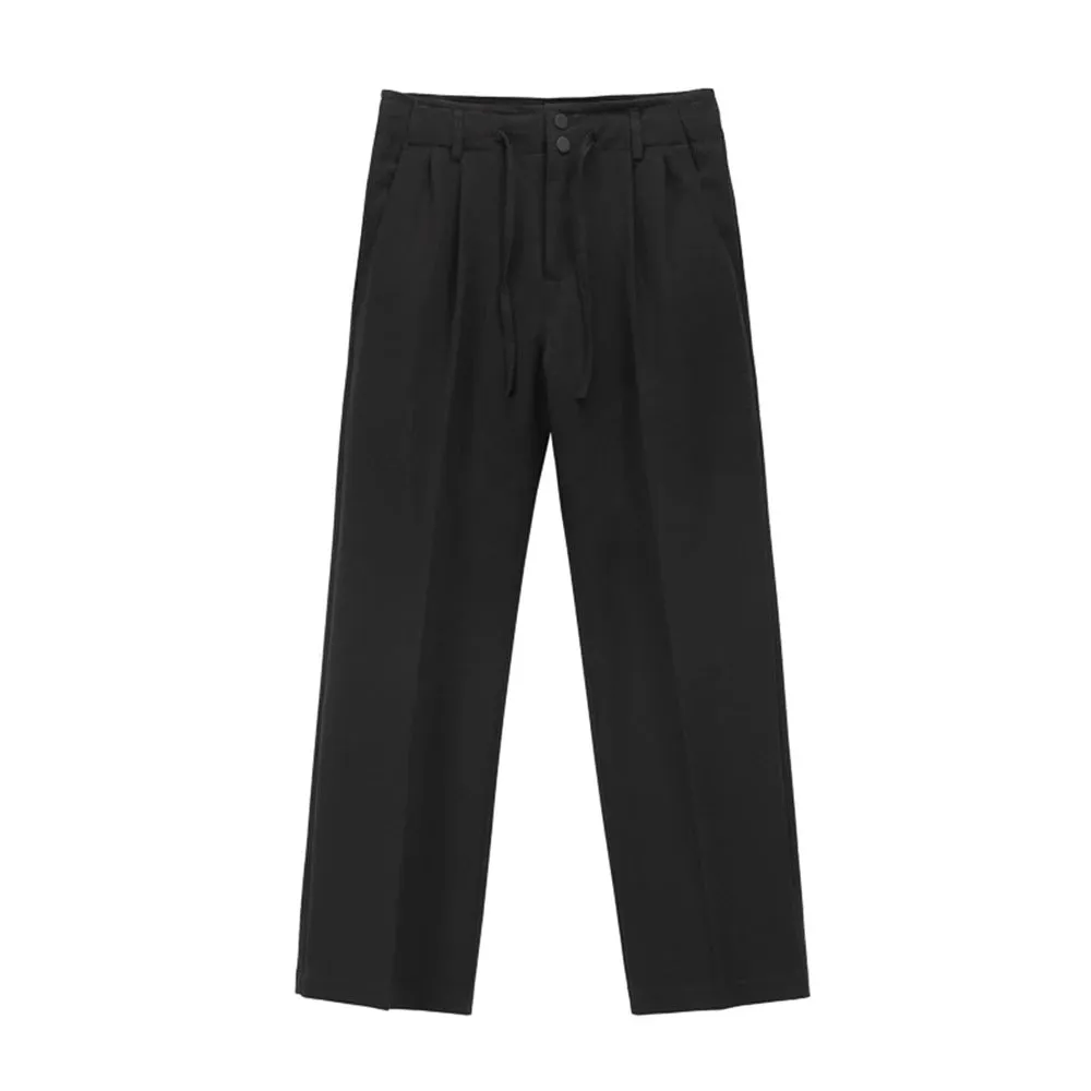 Wiaofellas  -  New Spring Summer Men's Casual Straight Classic Black Rose High Waist Pants Korean Wide Leg Trousers For Men