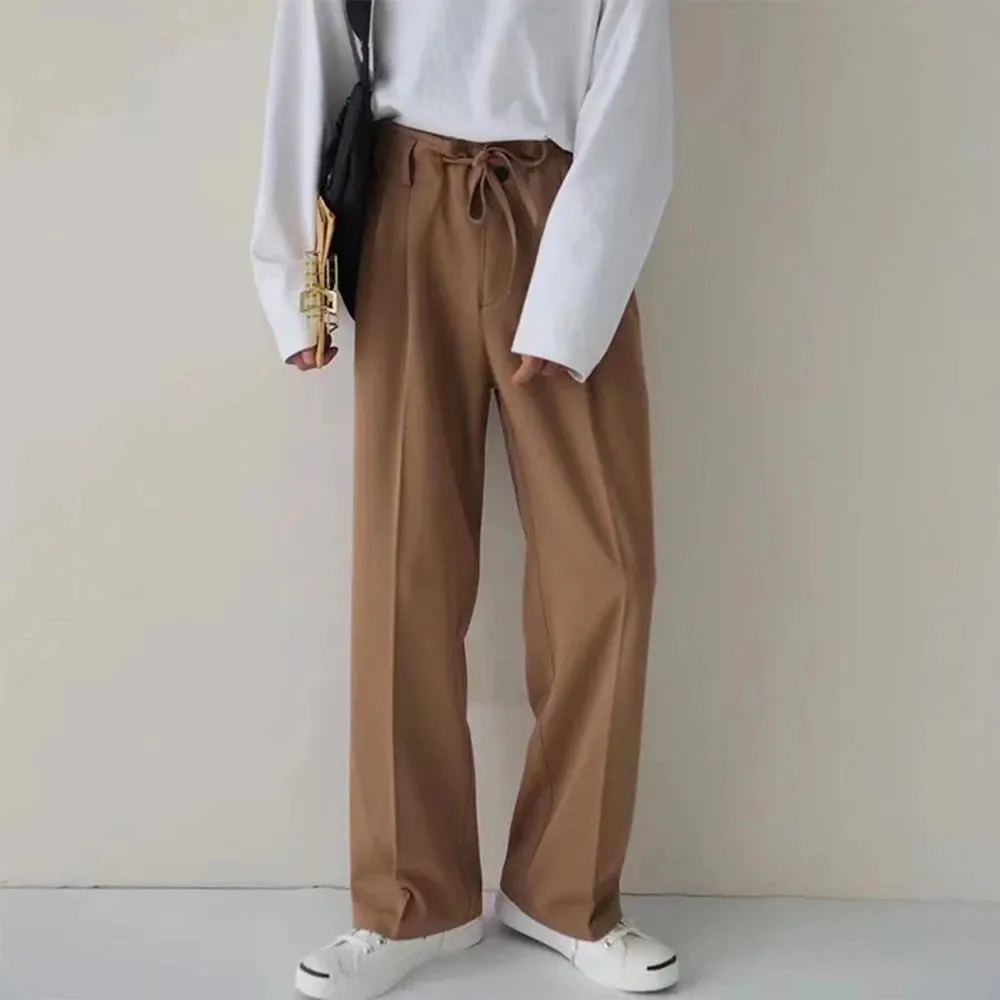 Wiaofellas  -  New Spring Summer Men's Casual Straight Classic Black Rose High Waist Pants Korean Wide Leg Trousers For Men