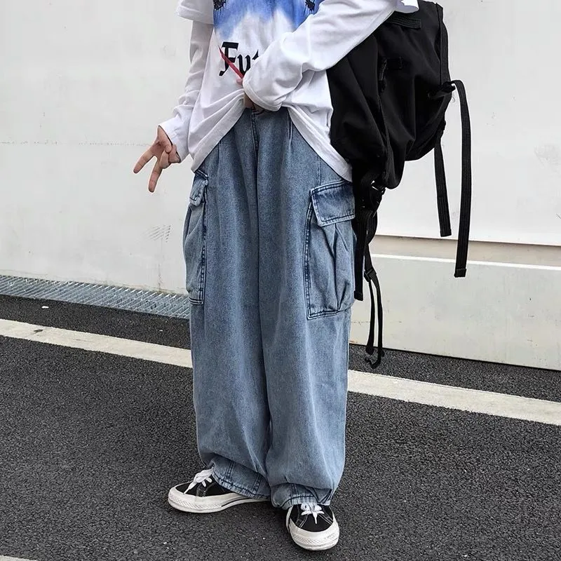 Wide leg denim Jeans Men's Autumn Daddy Trend Student Loose Straight-leg baggy Pants Japanese Loose hip hop 2023 New
