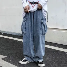 Wide leg denim Jeans Men's Autumn Daddy Trend Student Loose Straight-leg baggy Pants Japanese Loose hip hop 2023 New