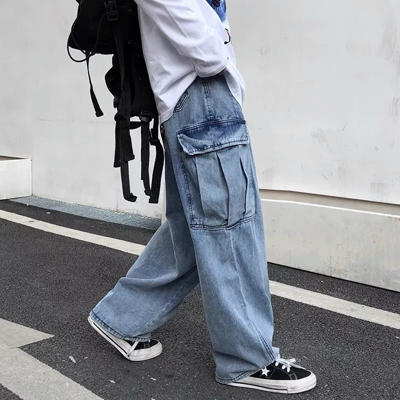 Wide leg denim Jeans Men's Autumn Daddy Trend Student Loose Straight-leg baggy Pants Japanese Loose hip hop 2023 New