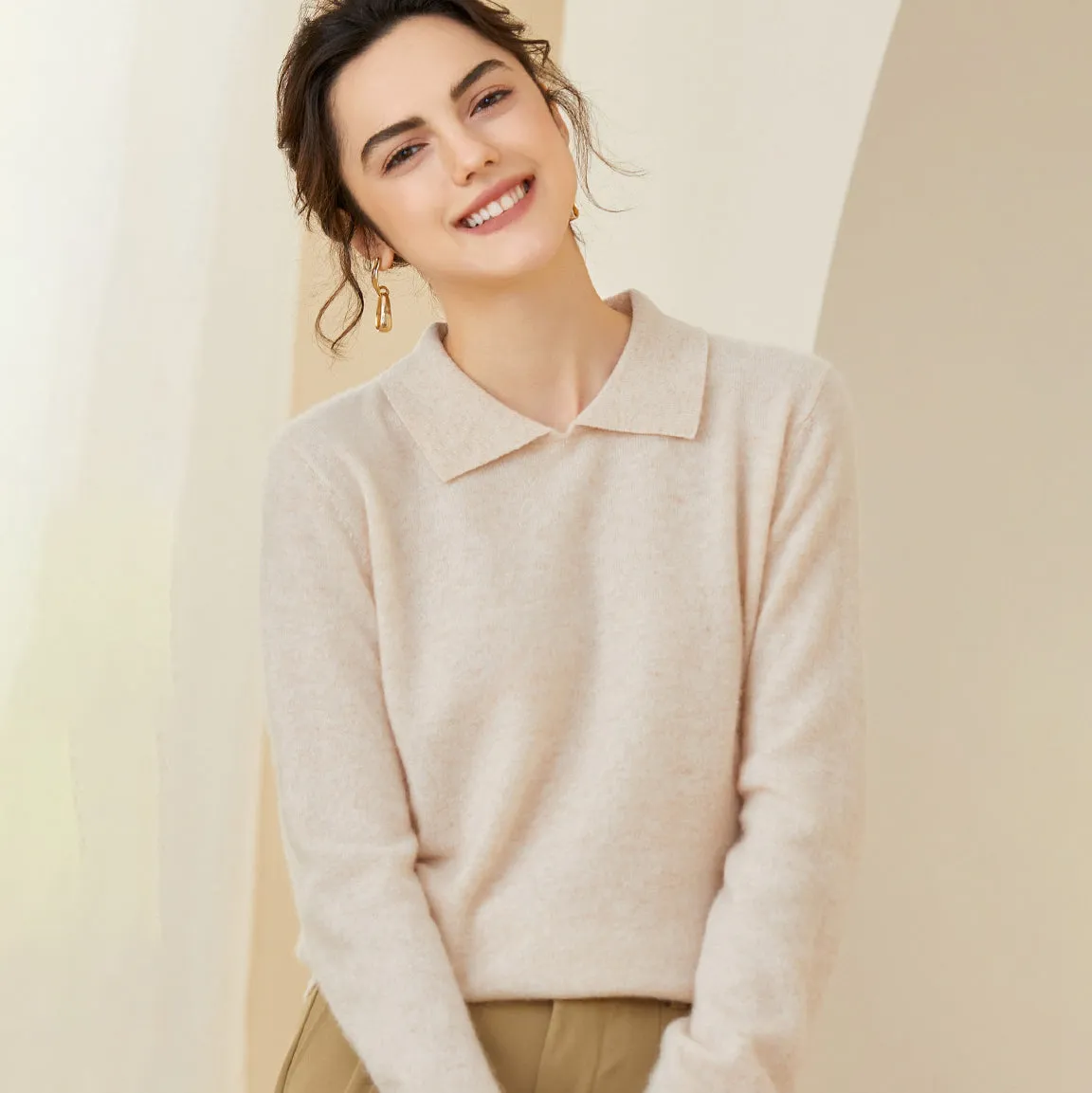 Women's Cashmere Sweater Polo Collar Pullover Cashmere Sweater