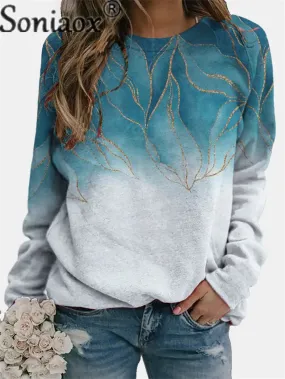 Women's Floral Elements Print Round Neck Pullover Sweatshirt 2023 Autumn Comfortable Casual Tops Ladies Long Sleeve Loose Hoodie