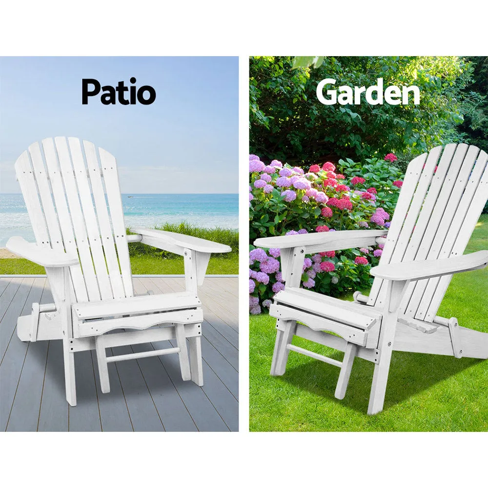 Wooden Outdoor Beach Chair Adirondack Style Armchair with Ottoman - White