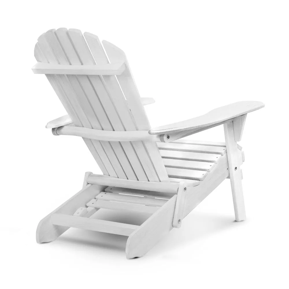 Wooden Outdoor Beach Chair Adirondack Style Armchair with Ottoman - White