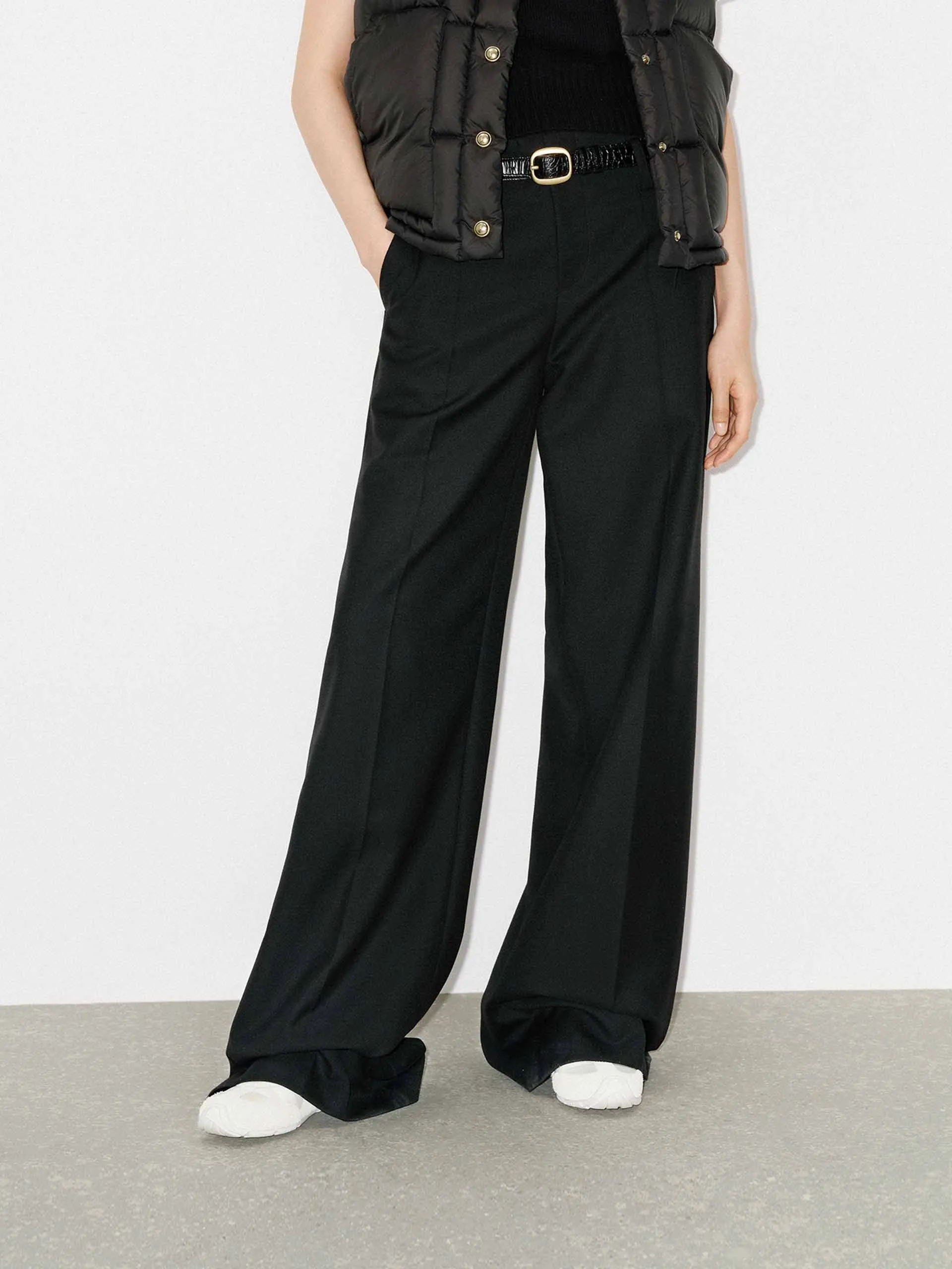 Wool Blend Belted Pants