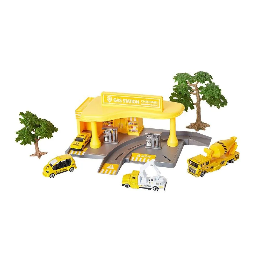 Yellow Gas Station Toy Playset Educational Toys for Kids 3 and up